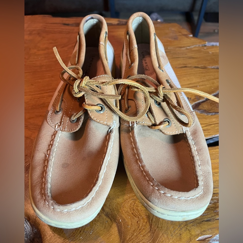 Sperry Top-Sider 2-Eye Boat Shoes Leather Canvas Women’s 8.5 Tan